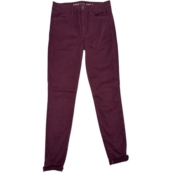 American Eagle Burgundy Hi Rise Stretch Pants Size 4 - Picture 1 of 5